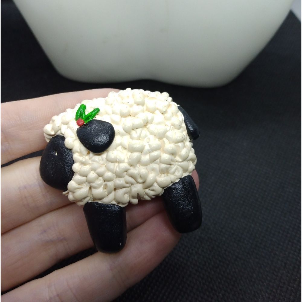 Intricate wooden carved sheep‎ brooch pin